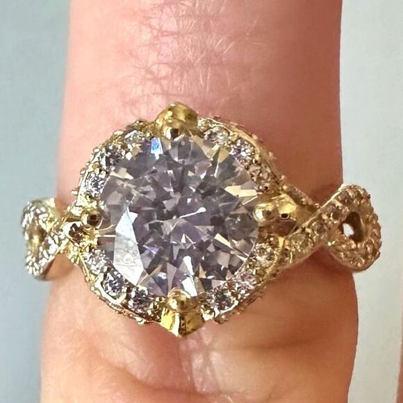 Gold FE Sterling Silver 925 CZ Infinity Solitaire Ring 6 - Picture 1 of 6